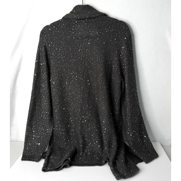 Laura Ashley Sequined Open-Front Knit Cardigan Sweater L Grey - Picture 2 of 12